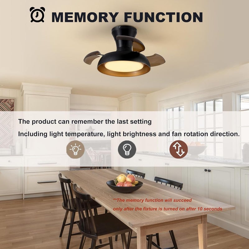 APBEAMLighting 23 Inch Black and Gold Ceiling Fan with Light and Brown Retractable Blades Small Led Light Fixture Ceiling Modern Fandelier Fan Lights Cei ling Fixtures for Bedroom Dining Room Kitchen - Image 2
